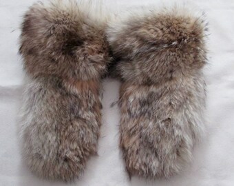 Coyote fur and leather mittens