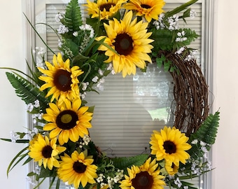 Mother’s Day Wreath, Sunflower Wreath, Summer Wreath, Summer Wreath For Front Door, Grapevine Wreath, Front Door Wreath, Mother’s Day Gift