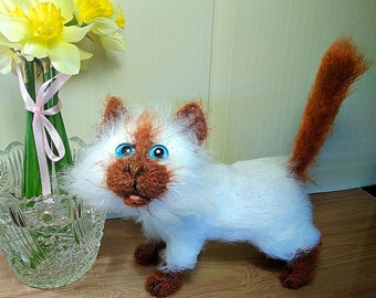 Siamese Cat Stuffed animal Plush Funny cat Sculpture cat Plush toy House warming Interior toy Knitted Cat Plush toy Gift birthday Cute cat