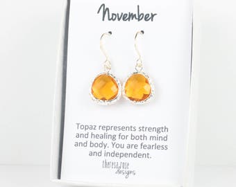 November Birthstone Topaz Silver Earrings, Topaz Silver Dangle Earrings, Silver Earrings, November Birthstone Earrings, Bridesmaid Earrings