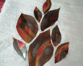 8 Metal Leaves, No Stems, Sheet Metal, Cut and Braised with Torch 6x3 to 3x1 Inches
