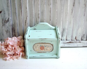 Mint Vintage Recipe Box, Aqua Wooden Storage Box with Vintage Art, Ornate Teal Small Box, Kitchen Decor, Shabby Chic Teal Vintage Recipe Box