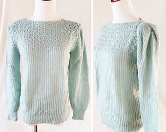 Vintage Turquoise Pastel Knit Sweater. Medium