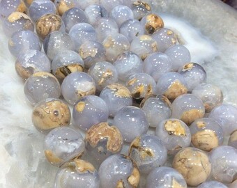 50% Mega Sale 14mm Natural Blue Chalcedony Gemstone Beads