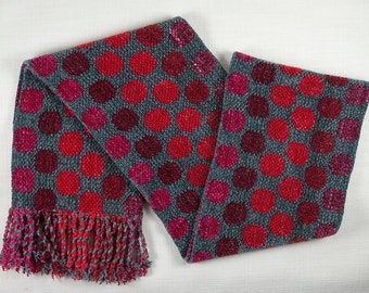 Gray and Red/Fuchsia Reversible Circles Rayon Chenille Scarf