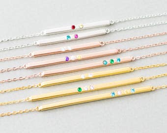 Skinny Birthstone Bar Necklace • Personalized Birthstone Jewelry • Baby Birthstone Necklace for New Mom • Family Necklace • NM35