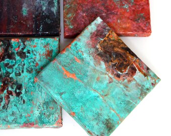 Copper Metal Tiles Rustic Aged Cottage Walls Flooring Textured Metal Aged Verdigris Copper Real Copper Artisan Craft Antique Old Tin Tile