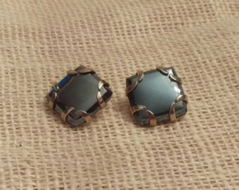 CLEARANCE !!! Vintage Clip On Earrings faux hematite for unpierced ears