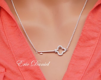 Sideways Key Necklace, Available in Sterling Silver, Rose or Yellow Gold, Key Necklace, Sideways Necklace, Rose Gold Key, Sideways Key