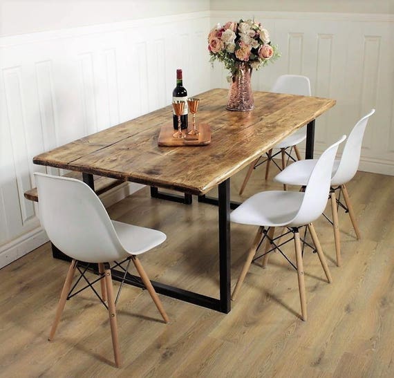 Industrial Dining Table Rustic solid Kitchen farmhouse Steel