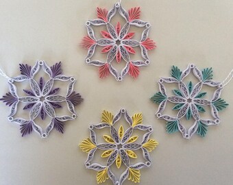 Beautifully Quilled Colorful Snowflakes set of 4/ Quilled Christmas Ornament