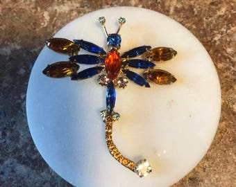 Stunning Vintage Rhinestone Dragonfly Brooch Pin