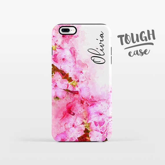 Watercolor Floral NAME Custom iPhone Case Personalized iPhone 8 Plus Case iPhone X Case iPhone 7 Case iPhone 6 Plus iPhone 6s Pink Flowers