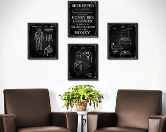 Beekeeper Gift Wall Art - Set of 4 - Beekeeper Wall Decor - Beekeeping Poster - Honeycomb - Bee hive - Honey Bee Poster - 1379