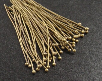 Brass Ball Headpins 50 Ball Pins Antique Bronze Color 1.25 inch (35mm) 23g (1067pin35z1)xz