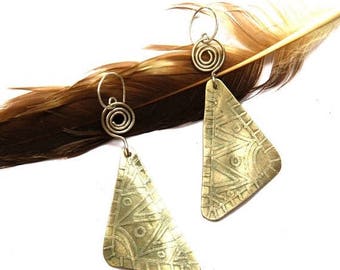 Etched Tribal Silver Earrings (E1271)
