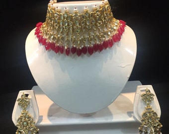 Alyza Pearls Kundan Bridal Choker set in red Onyx