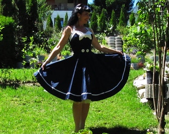Pinup dress 'Sailor Girl' white nautical dress, sailor dress, navy rockabilly dress
