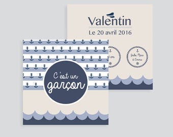 Sailor Valentine personalized boy birth announcement