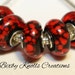Red and Black Murano Glass Bead with Silver Core for European Style Charm Bracelets