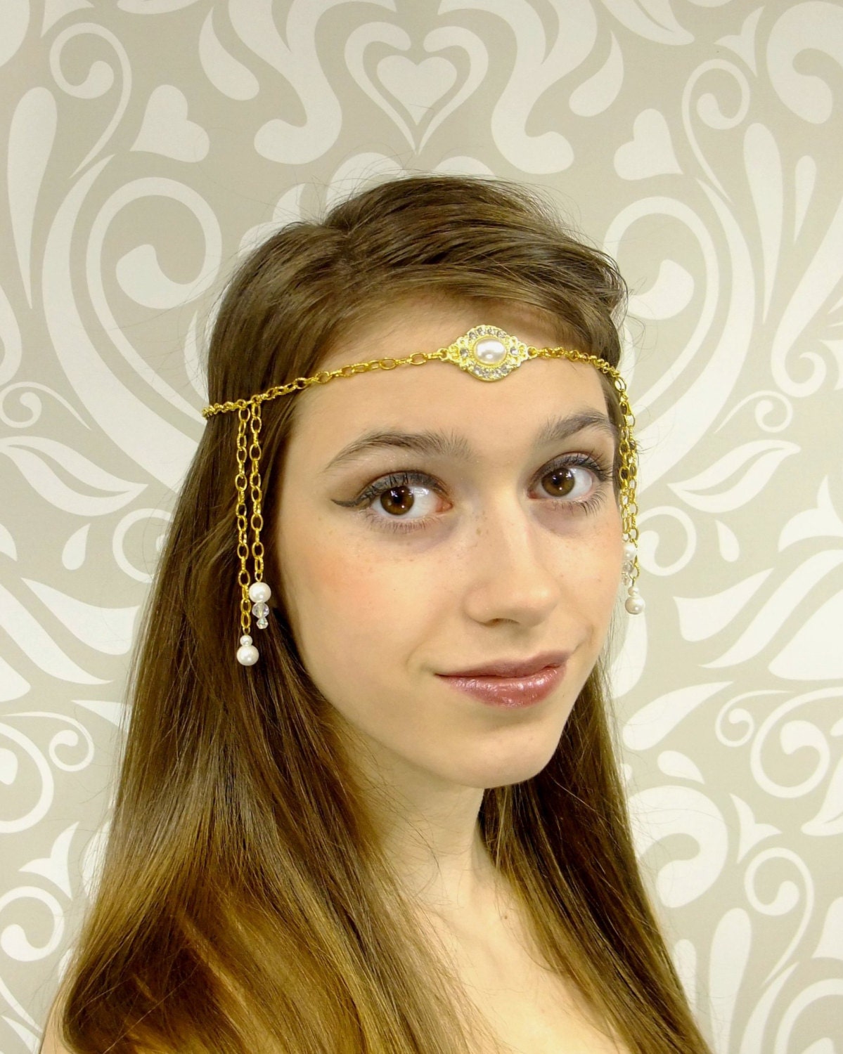 Gold and Pearl Bridal Circlet Renaissance Bridal Headpiece