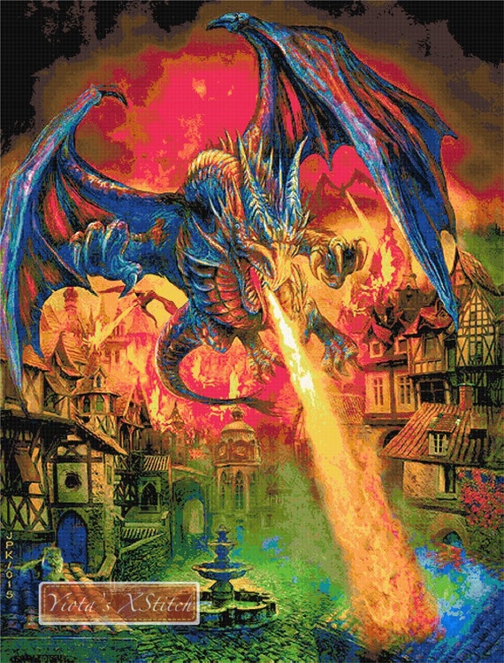 Attack of dragons counted cross stitch kit Fantasy cross