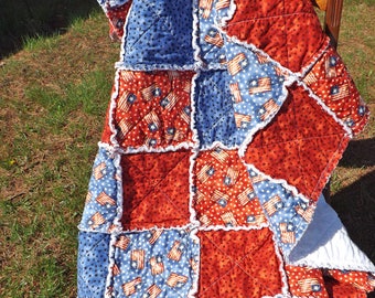 Flag and Stars Rag Quilt - Lap Rag Quilt - Patriotic American Flag and Stars Lap Quilt - red, blue - Fourth of July - Gift for her