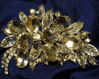 Two Clear Rhinestone Brooches