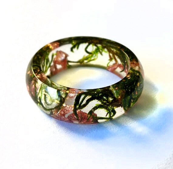 Terrarium jewelry Resin Ring Natural Green moss copper flakes alternative engagement rings terrarium ring terrarium resin ring natural style