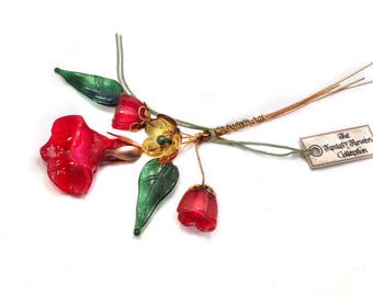 Lampwork Headpin Bouquet for jewelry. Set of six red and multicolor lampwork glass headpins.