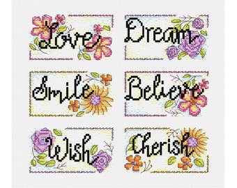 Inspirational Words - Set of 6 - Durene J Cross Stitch Patterns - DJXS 2211
