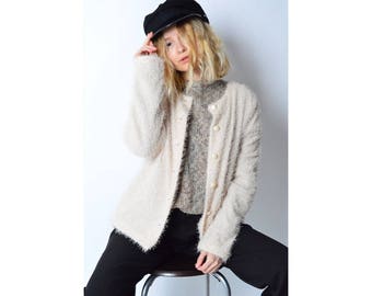 Vintage 80s Soft Beige Lightweight Cardigan 9_61117_G