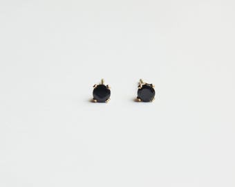 Tiny small 3mm facted black spinel gemstone 14k gold filled studs earrings