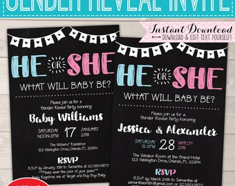 Gender Reveal Invitation Editable, Baby Gender Reveal Party, Gender Reveal Invitation Instant Download, Gender reveal Invitation Printable