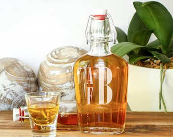 Personalized Monogrammed Glass Hip Flask: Grooms Gift for Him, Groomsmen Favor
