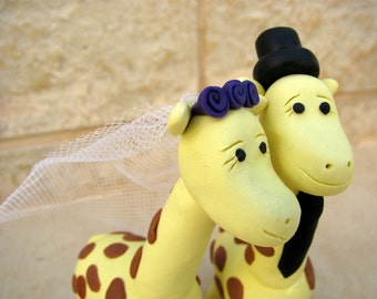 Giraffe wedding cake topper, bride and groom, yellow wedding, cute wedding cake toppers