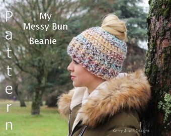 My Messy Bun Beanie Crochet Pattern, Pony Tail Beanie crochet pattern Messy bun hat crochet pattern Sizes 2 yrs - Adult Bun crochet pattern