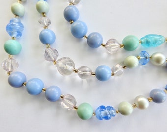 Japan Blues Lucite and Art Glass Triple Strand Necklace