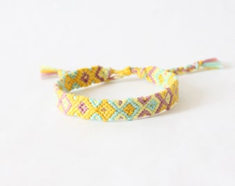Daffodils Friendship Bracelet, Diamond Pattern woven bracelet, knotted bracelet