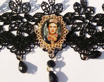 1 FRIDA KAHLO Black Lace Choker Necklace