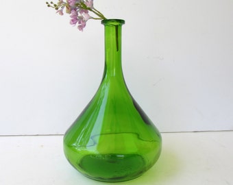 Vintage Green Glass Bottle - Green Decanter - Emerald Green Glass - Wine Decanter - Vase - Bottle -
