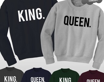King and Queen Sweatshirt Jumpers Top His & Hers Matching Best Friends Lovers Wifey Hubby Sweaters