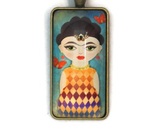 Pendant "Frida in the soul" - illustrated rectangular cabochon (5)
