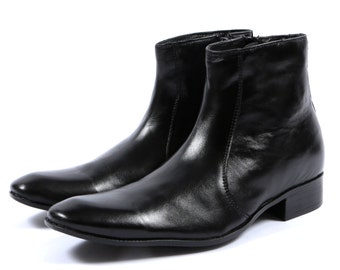 Aspele Mens Black Classic Leather Chelsea Ankle Boots