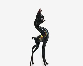Deer Figurine, Blown Glass, Black, Vintage Bambi Figurine, Collectible Glass Art