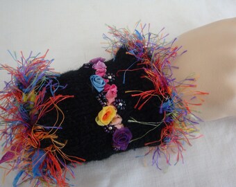 handmade knitted multicolor garden Cuff Bracelet