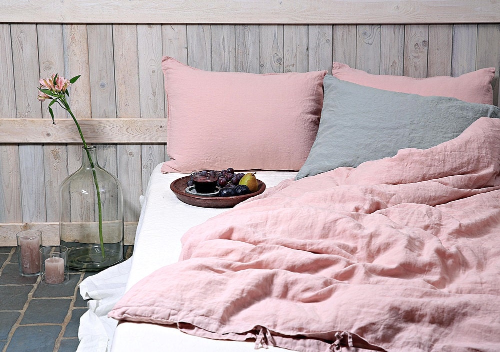 Housse de couette lin de couleur vieux rose / Stonewashed et