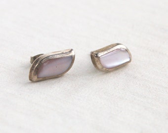 Pink Mother of Pearl Earrings Abstract Mexican Sterling Silver Studs Posts Modern Minimalist Mexico