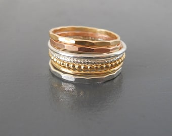 Set Of 7 Rings, Colored Stackable Ring Set, Skinny Ring Set, Assorted Rings, Gold filled Ring, Sterling silver Ring, 6 Thin Stacking Rings