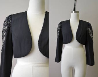 1980s Black Lace Cropped Jacket